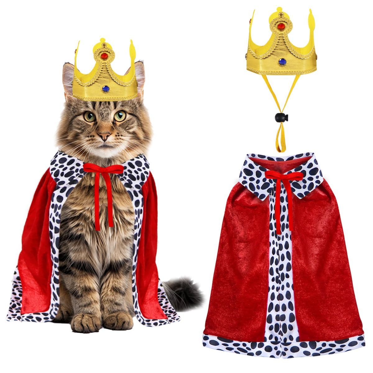 Cat Halloween Costume Cat King Costume Red Cape For Cat Gold Crown For Cat Dog Pet