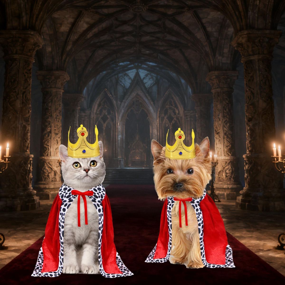 Cat Halloween Costume Cat King Costume Red Cape For Cat Gold Crown For Cat Dog Pet