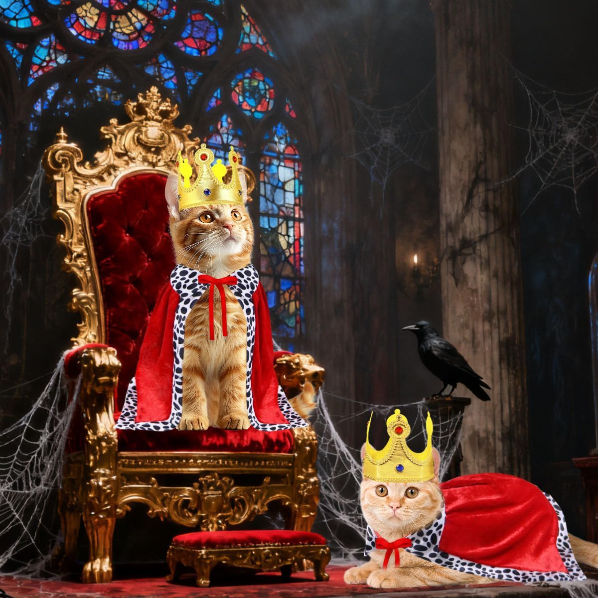 Cat Halloween Costume Cat King Costume Red Cape For Cat Gold Crown For Cat Dog Pet