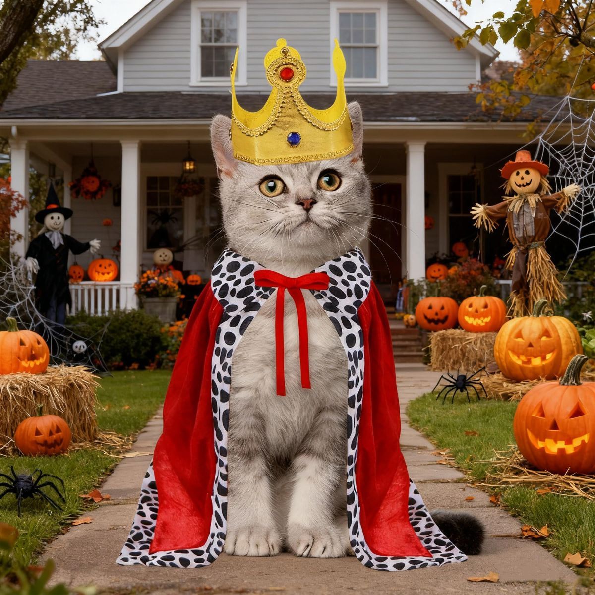 Cat Halloween Costume Cat King Costume Red Cape For Cat Gold Crown For Cat Dog Pet