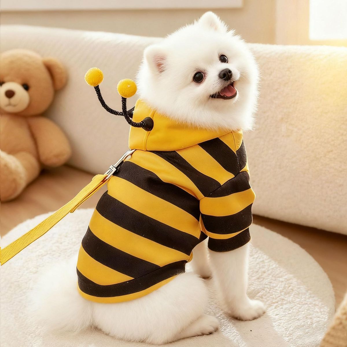 Bumblebee Cat Costume for Sphynx & Small Dogs, Fit Halloween, Yellow, Cute Bee Stripes Hoodie, Soft Warm Fleece, Holiday Cosplay Outfit, Daily Leisure Wear, Easy to Put, Safe for Leash Walking - Yellow / S