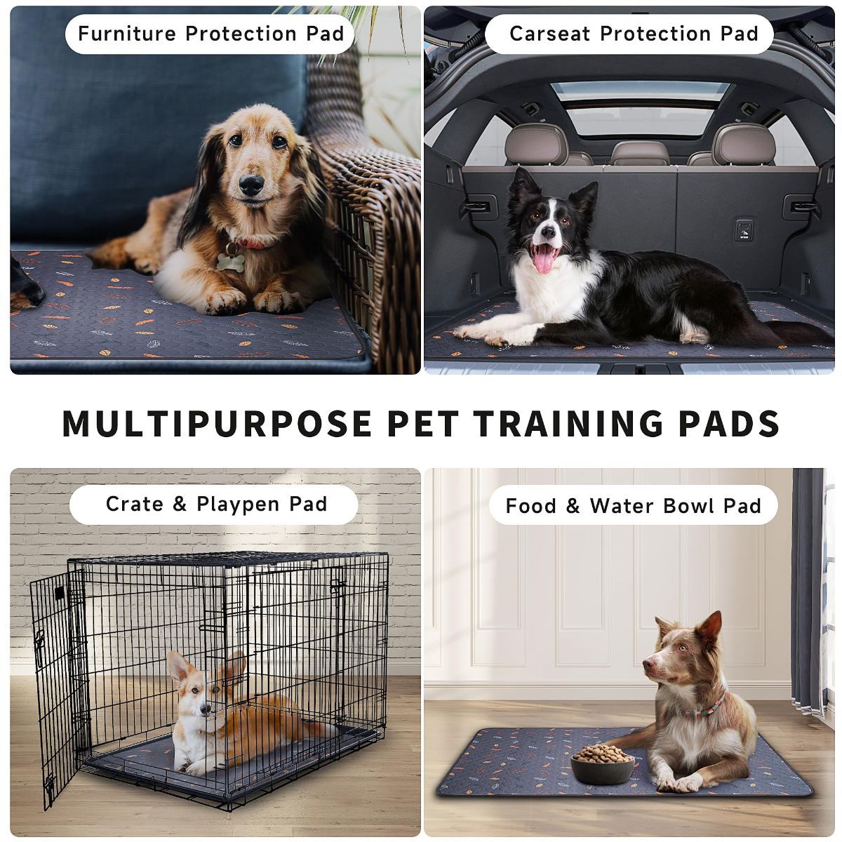 2-Pack Reusable Dog Urine Pads Dog Pee Pads Absorbent Dog Pads Dog Training Pads - Dark Gray / 36in*41in