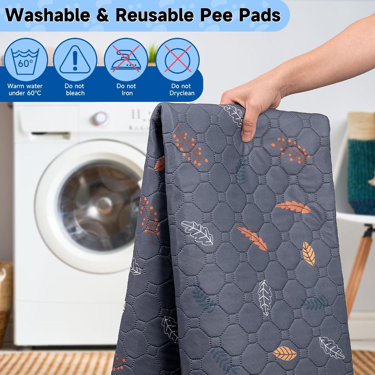 2-Pack Reusable Dog Urine Pads Dog Pee Pads Absorbent Dog Pads Dog Training Pads - Dark Gray / 48in*60in