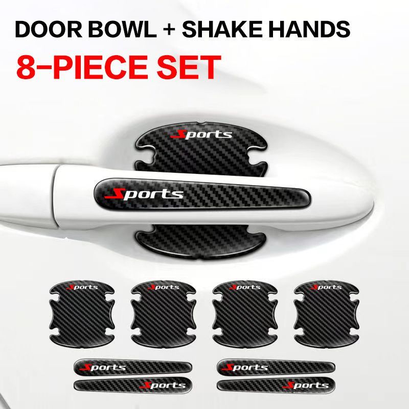 TPU Carbon Fiber Like Car Door Handle Cup Protective Sticker-8 PCS | Auto Door Paint Guard Car Door Cup Scratch Protection Films with Sport Style Carbon Look, Universal Door Handle Cups Protective Pad