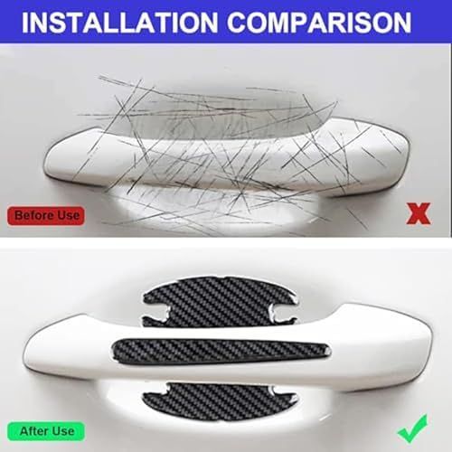 TPU Carbon Fiber Like Car Door Handle Cup Protective Sticker-8 PCS | Auto Door Paint Guard Car Door Cup Scratch Protection Films with Sport Style Carbon Look, Universal Door Handle Cups Protective Pad