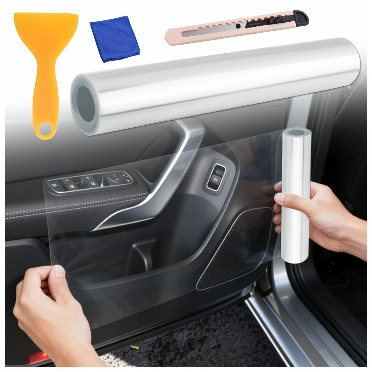 Car Door Protector - Universal Edge Guards Clear Protective Film Tape | PPF Film for Vehicle Interior Door Sill Protector from Dirty Shoes, Dog Scratching,7.87inch*10ft, Transparent