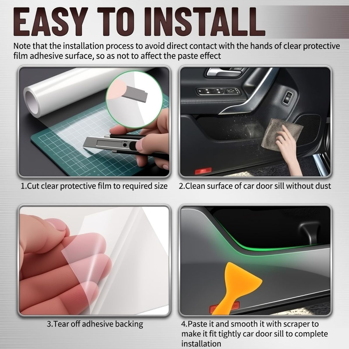 Car Door Protector - Universal Edge Guards Clear Protective Film Tape | PPF Film for Vehicle Interior Door Sill Protector from Dirty Shoes, Dog Scratching,7.87inch*10ft, Transparent
