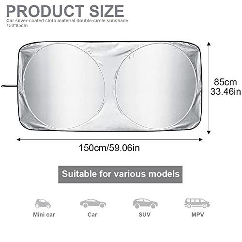 150x85cm Car Windscreen Sun Shade Front Windshield Sunshade Foldable Cover Visor Sunshades Reflective UV Dust Protector Automotive Ray Protection Block Parasol Keep Vehicle Cool Fit Various Sizes