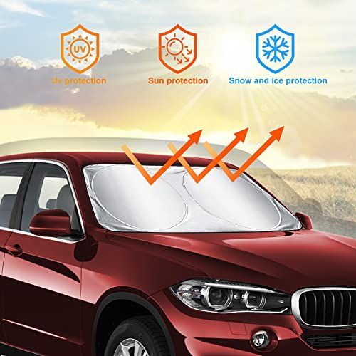 150x85cm Car Windscreen Sun Shade Front Windshield Sunshade Foldable Cover Visor Sunshades Reflective UV Dust Protector Automotive Ray Protection Block Parasol Keep Vehicle Cool Fit Various Sizes