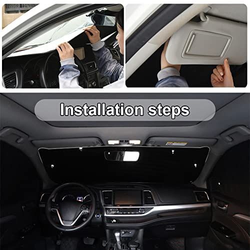 150x85cm Car Windscreen Sun Shade Front Windshield Sunshade Foldable Cover Visor Sunshades Reflective UV Dust Protector Automotive Ray Protection Block Parasol Keep Vehicle Cool Fit Various Sizes