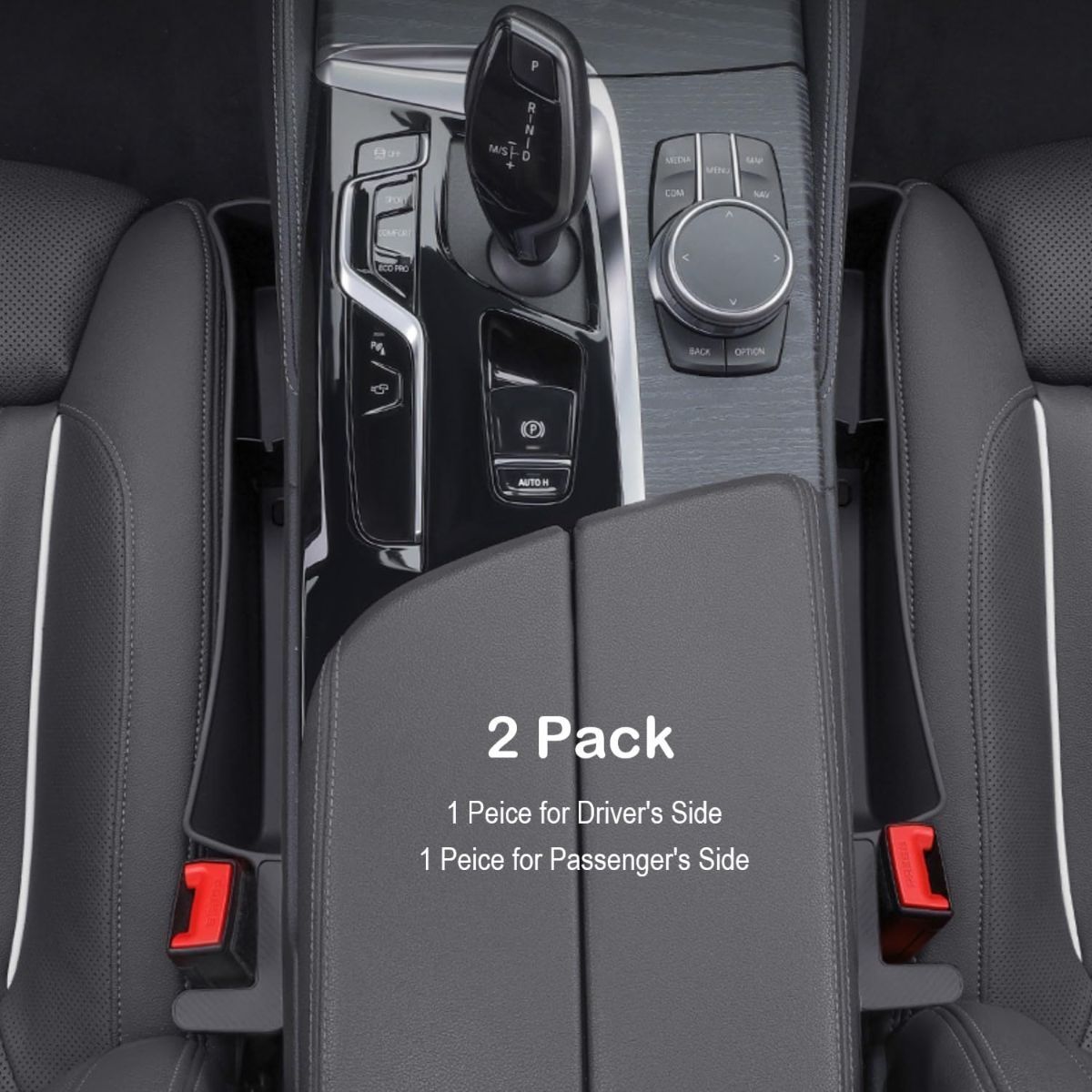 Car Seat Gap Filler, Carseat Side Gap Organizer with Phone Holder & Storage Slot, Auto Interior Accessories, Universal Car Catcher Plug Strip Fit Car SUV Truck, Fill in Between Seat and Console - Black - Size 2PCS