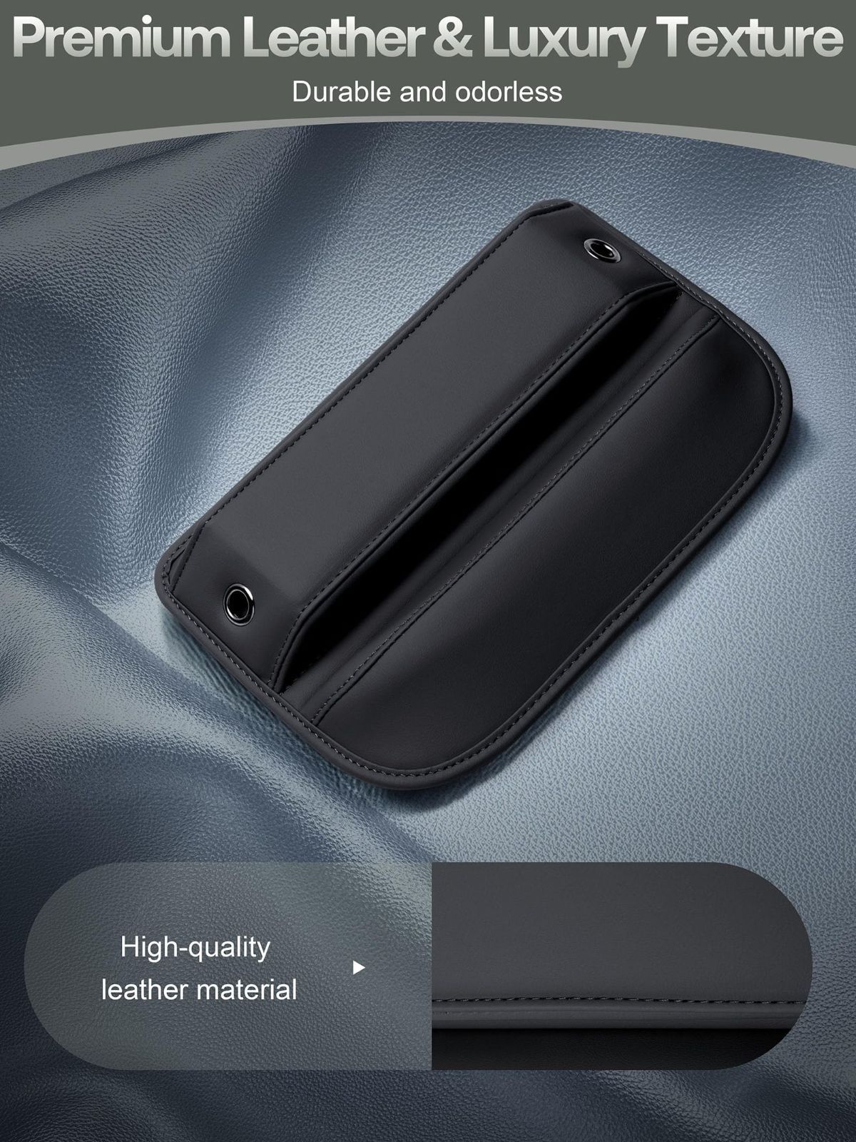 Premium Leather Car Seat Gap Filler Organizer (0.2”-1.2" Gaps), Clever Gifts for Car SUV Truck Owners - Black - Size 2PCS