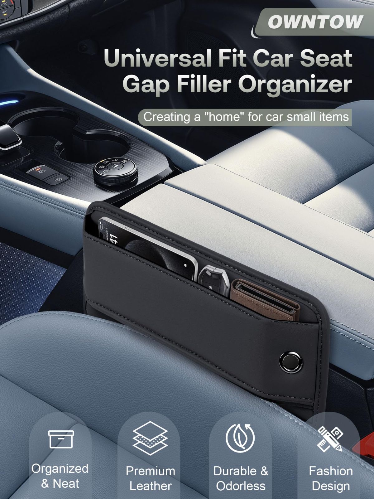Premium Leather Car Seat Gap Filler Organizer (0.2”-1.2" Gaps), Clever Gifts for Car SUV Truck Owners - Brown - Size 2PCS