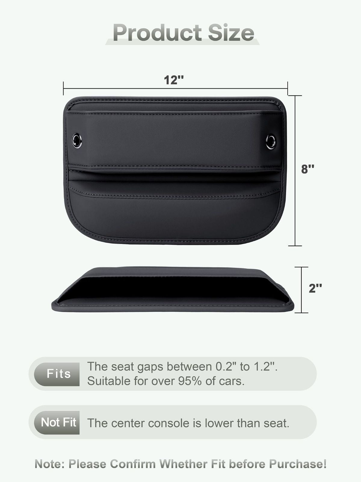 Premium Leather Car Seat Gap Filler Organizer (0.2”-1.2" Gaps), Clever Gifts for Car SUV Truck Owners - Brown - Size 2PCS