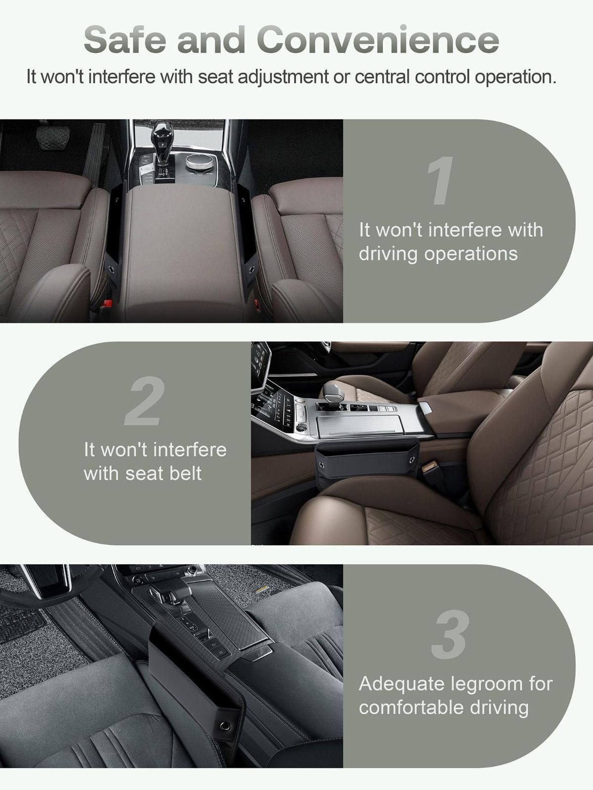Premium Leather Car Seat Gap Filler Organizer (0.2”-1.2" Gaps), Clever Gifts for Car SUV Truck Owners - Brown - Size 2PCS