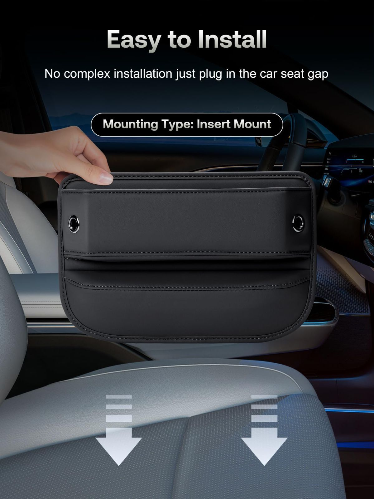 Premium Leather Car Seat Gap Filler Organizer (0.2”-1.2" Gaps), Clever Gifts for Car SUV Truck Owners - Brown - Size 2PCS