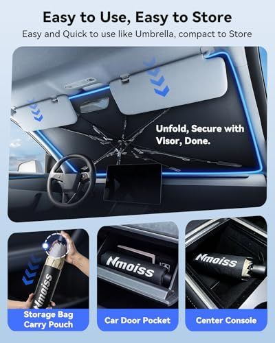 150*85cm Windshield Sun Shade Umbrella, [Vinyl Coating Heat Shield] Protect Car from Sun Rays & Heat Damage Keep Cool and Protect Interior, Spring Structure Edge, Standard Medium