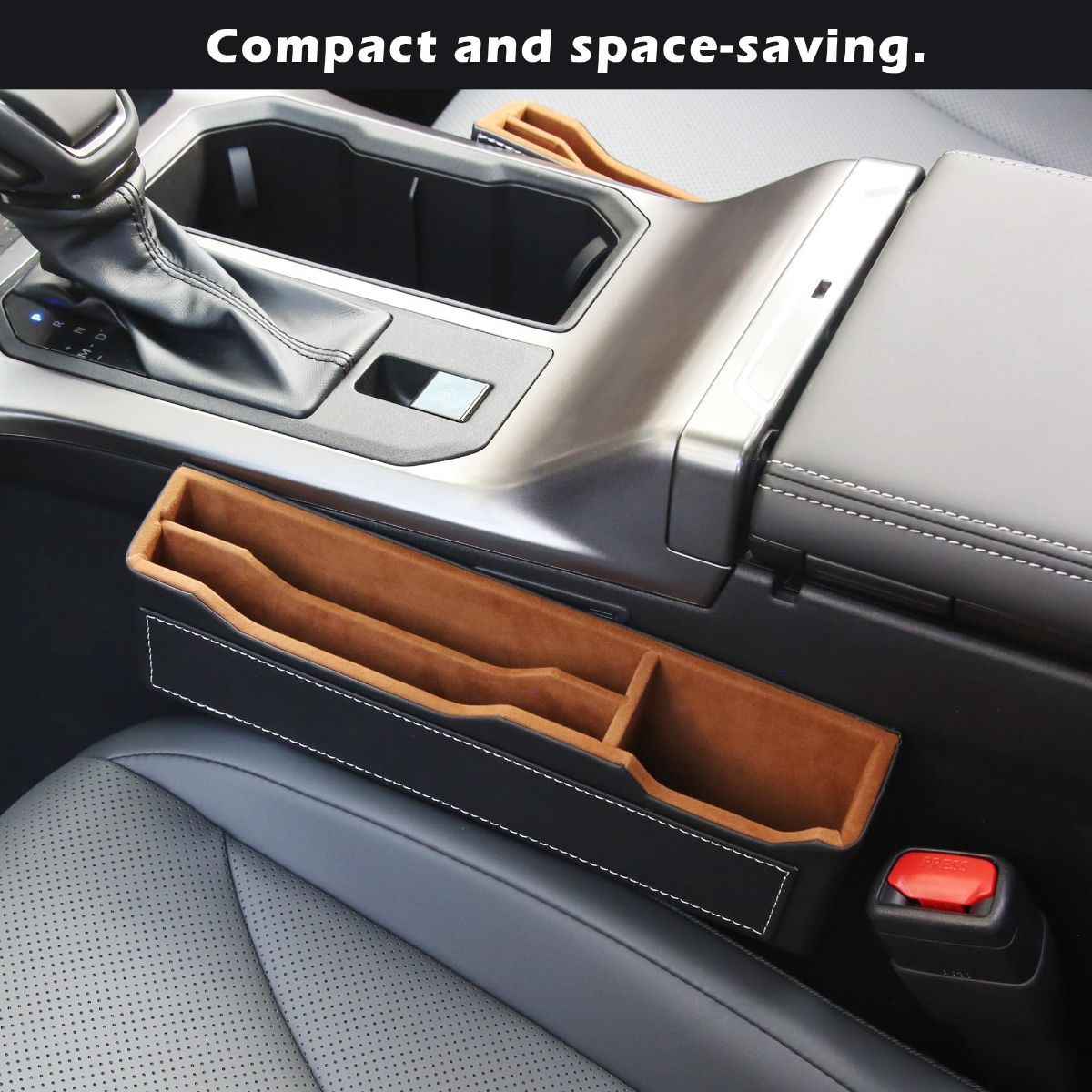 2PC Black Obsidian Car Seat Gap Filler for Car SUV Pickup Truck | Premium Leather Wrapped Wood Organizer with Flocked Finish Anti-Drop Console Side Storage Interior Accessories