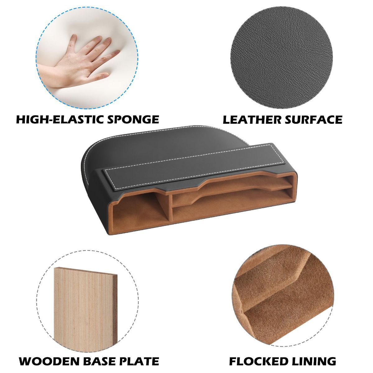 2PC Black Obsidian Car Seat Gap Filler for Car SUV Pickup Truck | Premium Leather Wrapped Wood Organizer with Flocked Finish Anti-Drop Console Side Storage Interior Accessories