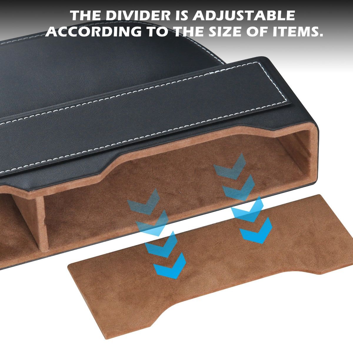 2PC Black Obsidian Car Seat Gap Filler for Car SUV Pickup Truck | Premium Leather Wrapped Wood Organizer with Flocked Finish Anti-Drop Console Side Storage Interior Accessories