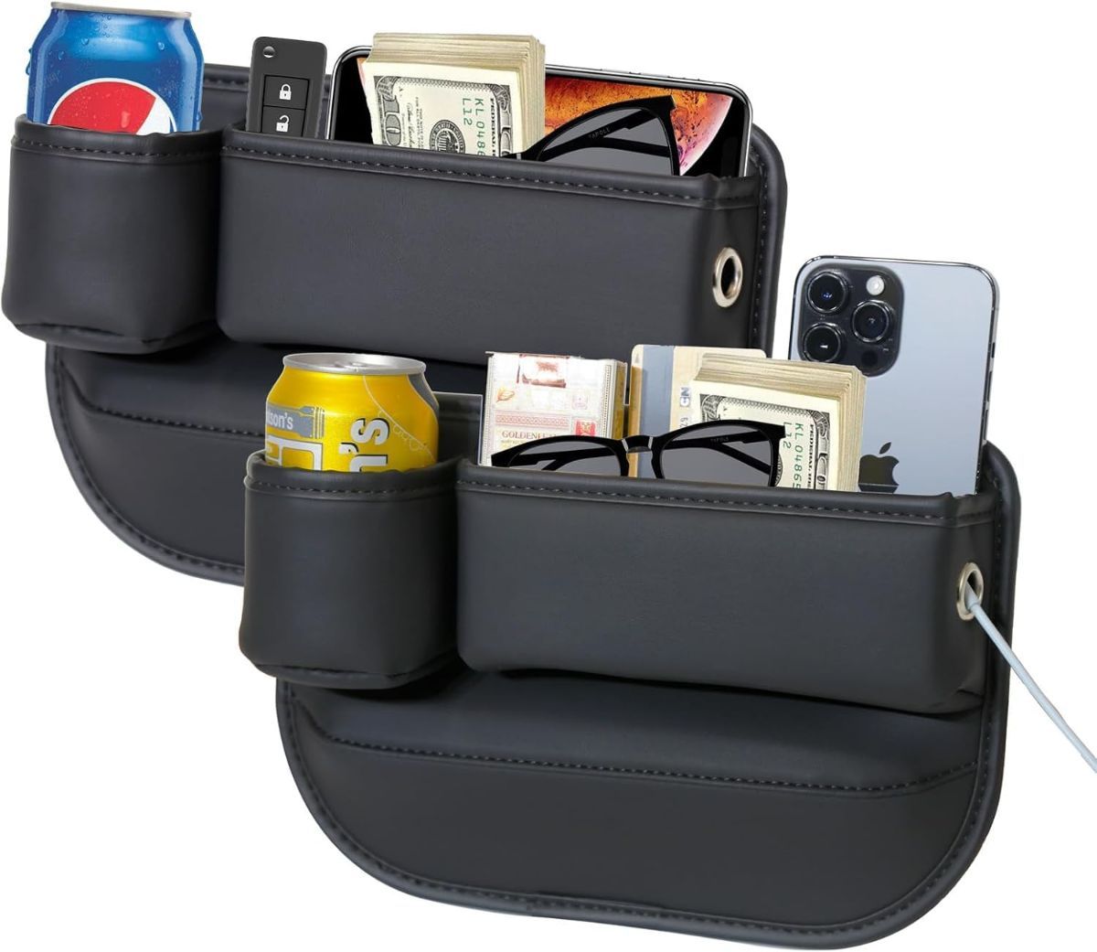 Anti-Drop Car Seat Gap Filler Organizer, Premium Leather Console Organizer, Easy Access to Phone/Keys, Universal Fit for Car SUV Truck Multi-Purpose Essentials Organizer - Beige - Size 2PCS