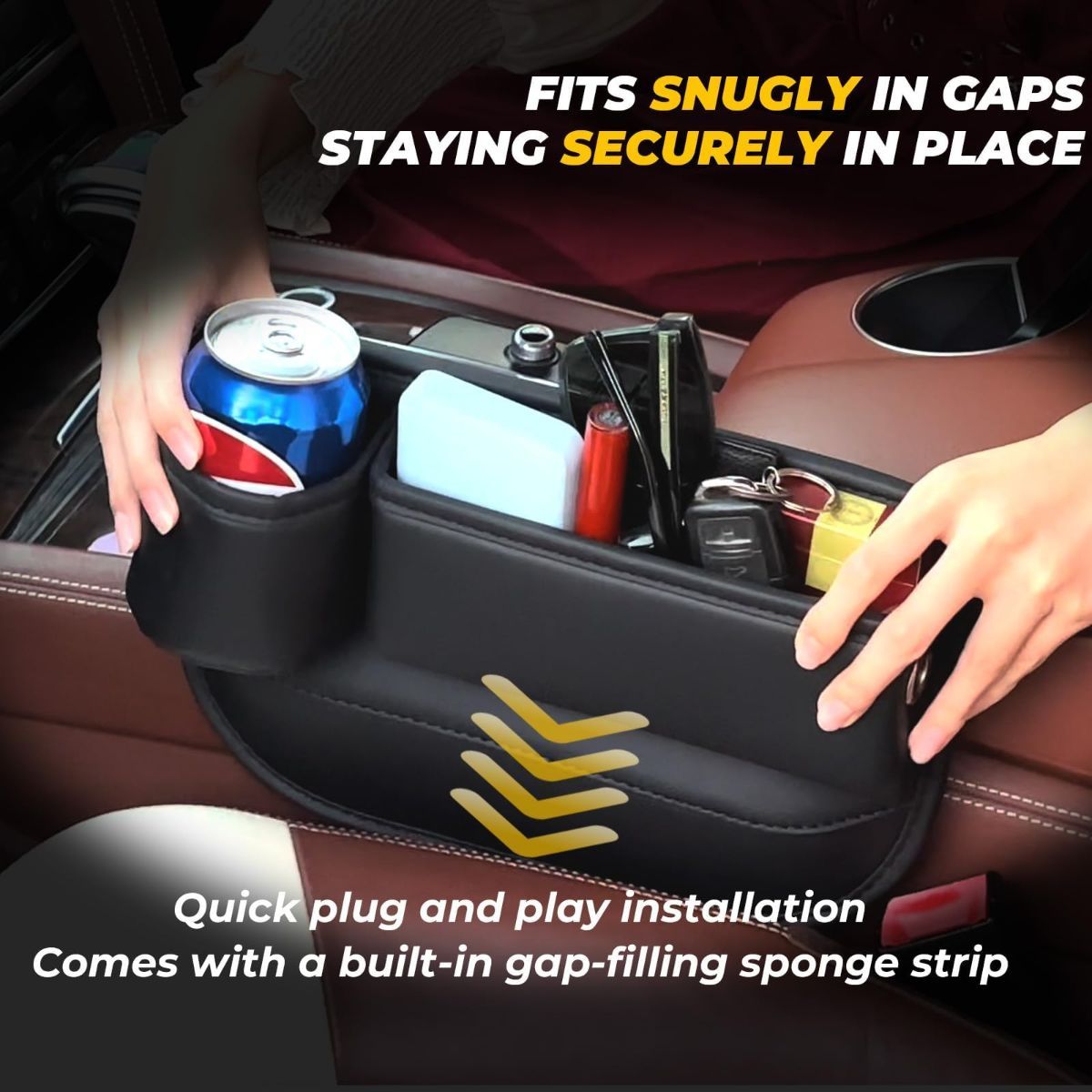 Anti-Drop Car Seat Gap Filler Organizer, Premium Leather Console Organizer, Easy Access to Phone/Keys, Universal Fit for Car SUV Truck Multi-Purpose Essentials Organizer - Beige - Size 2PCS