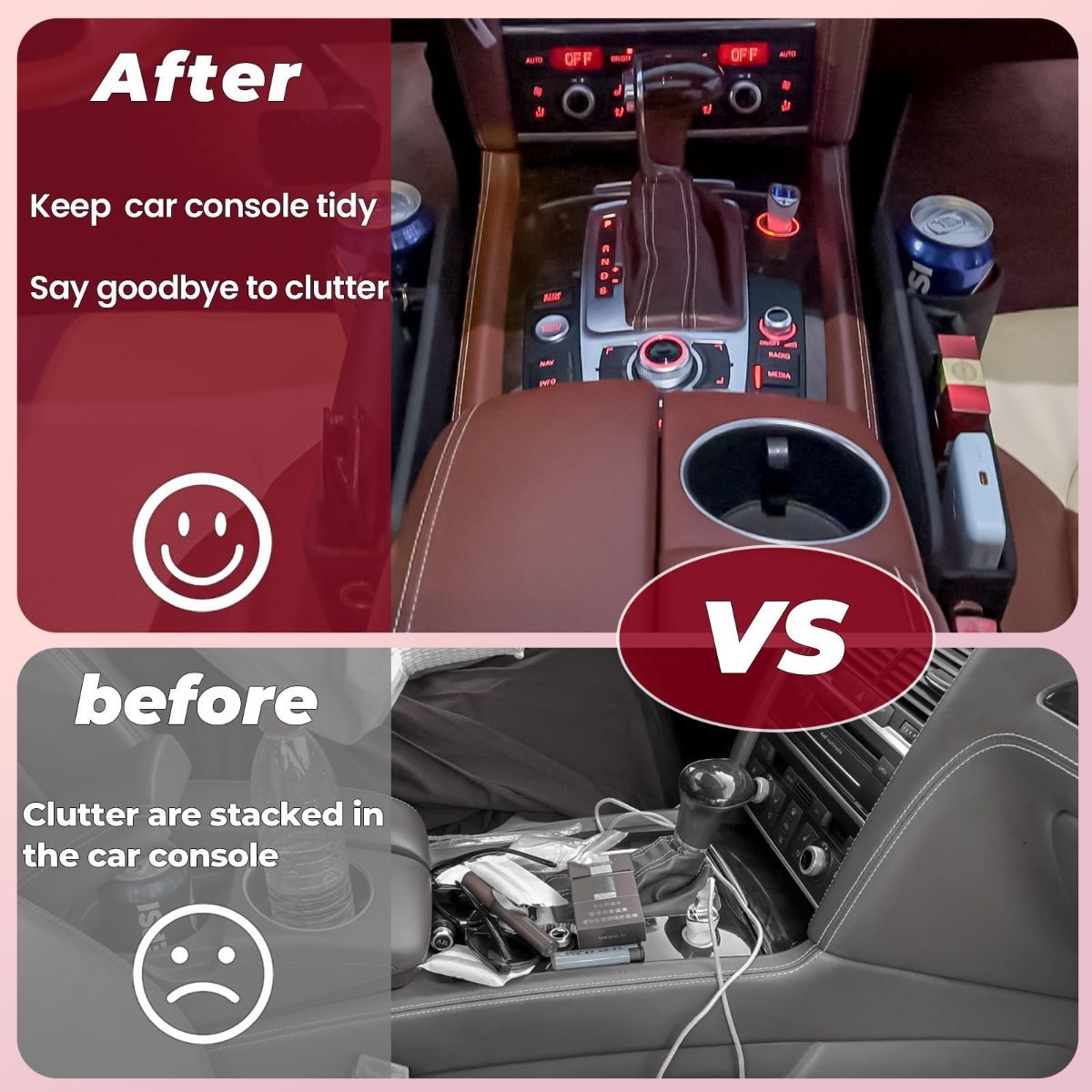Anti-Drop Car Seat Gap Filler Organizer, Premium Leather Console Organizer, Easy Access to Phone/Keys, Universal Fit for Car SUV Truck Multi-Purpose Essentials Organizer - Red - Size 2PCS