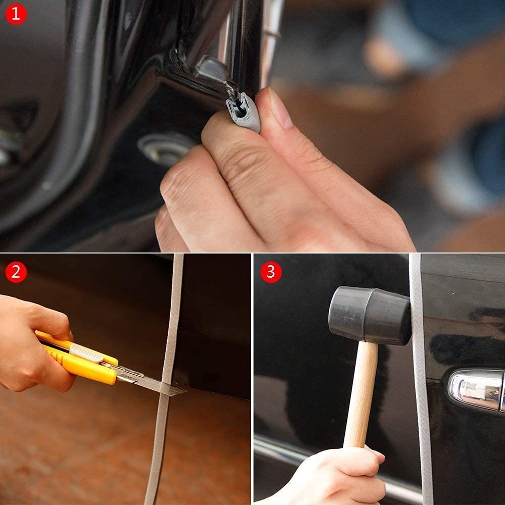 16.4ft No Glue Car Door Edge Guards Black | Reduces parking lot door dings, U-shaped rubber, fits sedans trucks SUVs, fade-resistant, protect against paint chips - White - Size 16.4ft