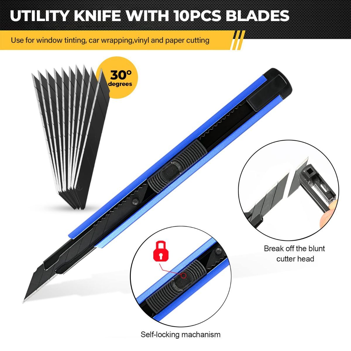 Vinyl Wrap Tool Kit Car Window Tint Installation Tools Wrapping Kit | Vinyl Wrap Squeegee Tool, 9mm Utility Knife, Film Cutter and Vinyl Tucking Tool Window Tint Kit for Car Wrapping
