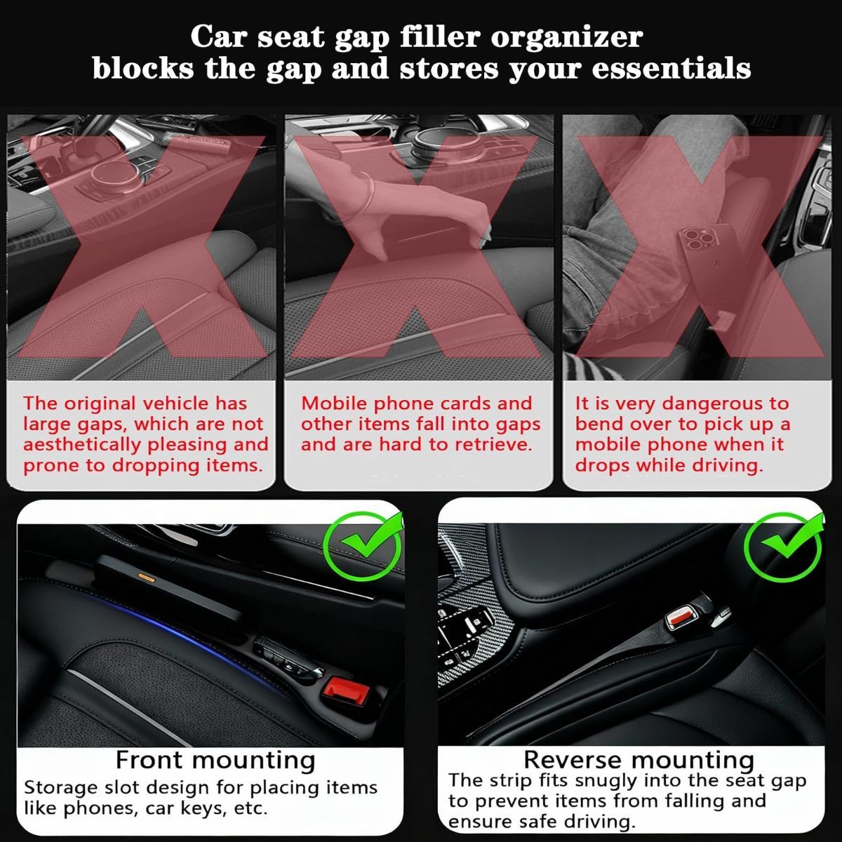 Car Seat Gap Filler Organizer of 2, 2 in 1 Car Gap Filler | Universal Gap Filler with Storage Pockets, No Drop Seat Guard for Phones Keys Cards,Car Accessories for Most Cars Trucks SUVs - Beige - Size 2PCS