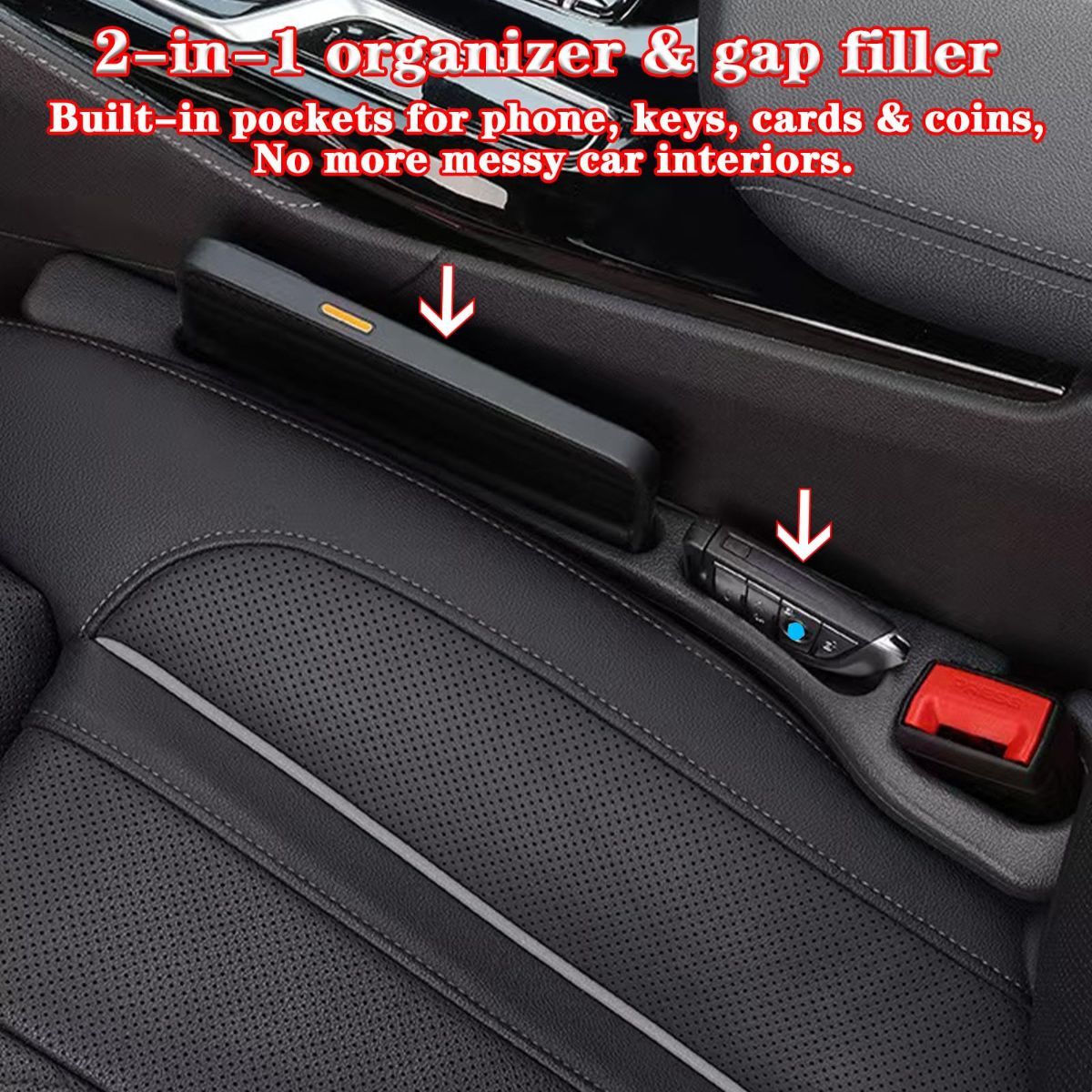 Car Seat Gap Filler Organizer of 2, 2 in 1 Car Gap Filler | Universal Gap Filler with Storage Pockets, No Drop Seat Guard for Phones Keys Cards,Car Accessories for Most Cars Trucks SUVs - Beige - Size 2PCS