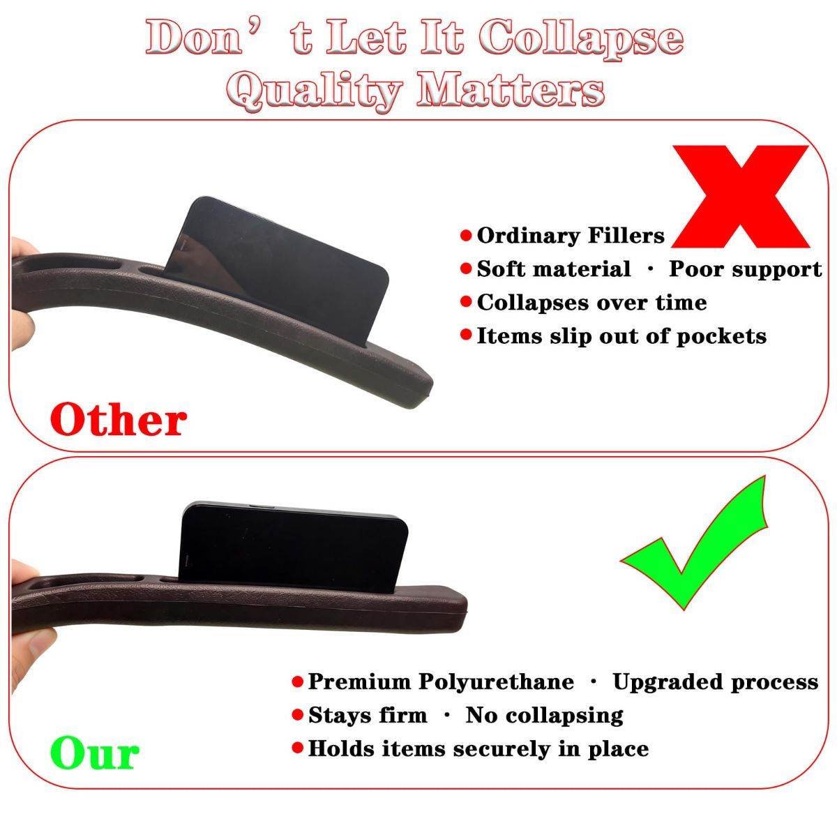 Car Seat Gap Filler Organizer of 2, 2 in 1 Car Gap Filler | Universal Gap Filler with Storage Pockets, No Drop Seat Guard for Phones Keys Cards,Car Accessories for Most Cars Trucks SUVs - Beige - Size 2PCS