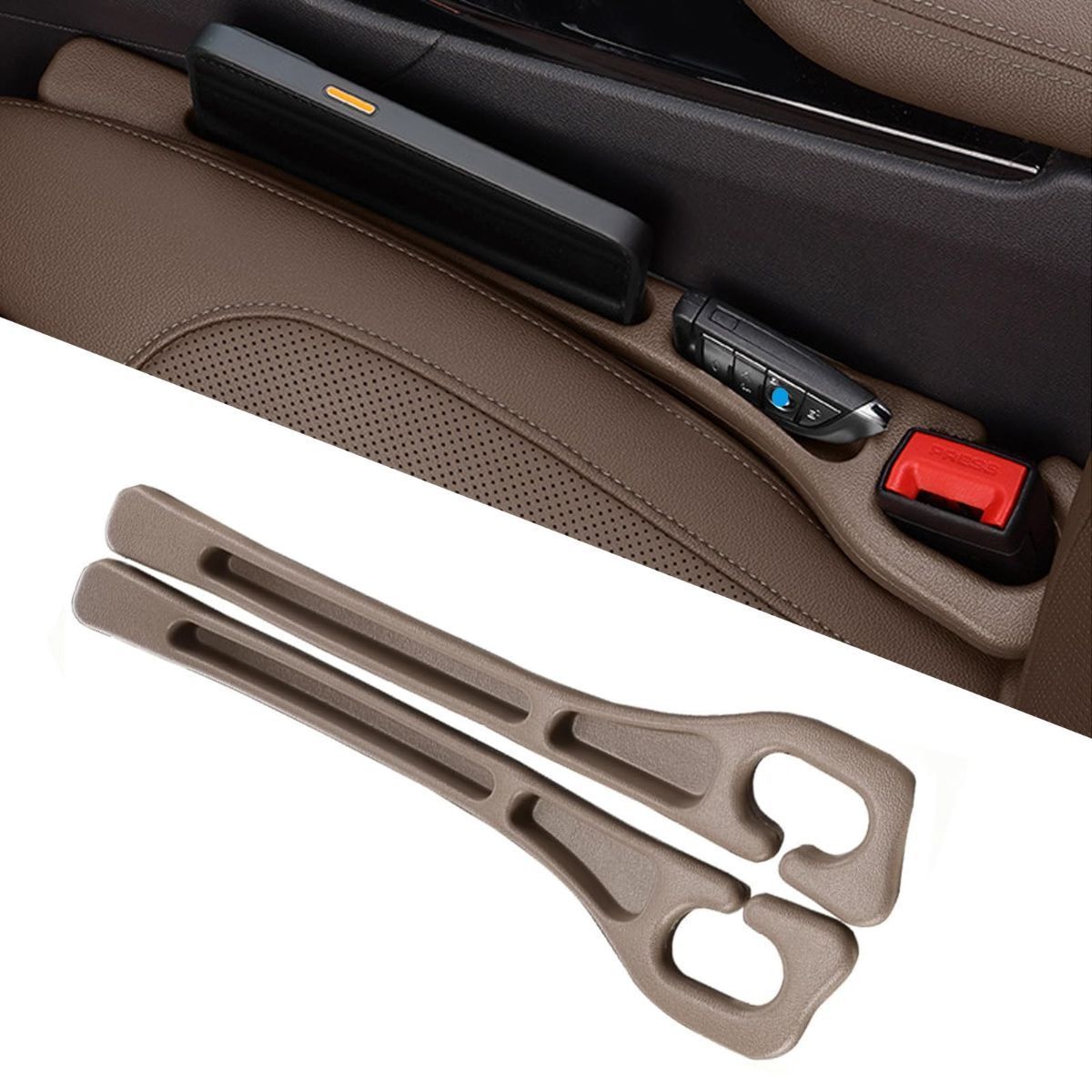 Car Seat Gap Filler Organizer of 2, 2 in 1 Car Gap Filler | Universal Gap Filler with Storage Pockets, No Drop Seat Guard for Phones Keys Cards,Car Accessories for Most Cars Trucks SUVs - Beige - Size 2PCS