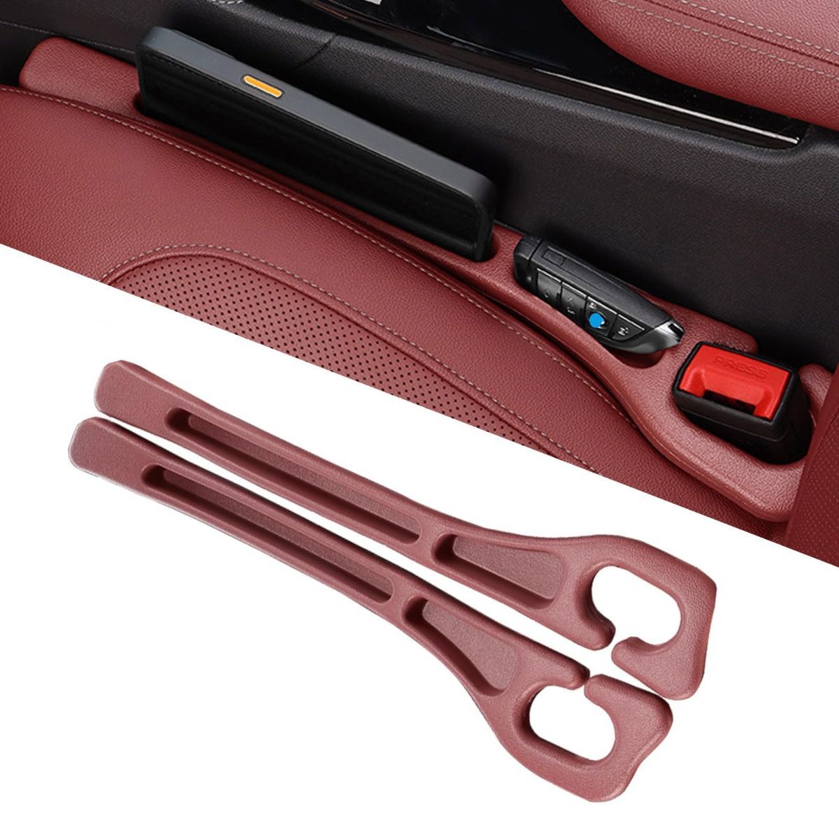 Car Seat Gap Filler Organizer of 2, 2 in 1 Car Gap Filler | Universal Gap Filler with Storage Pockets, No Drop Seat Guard for Phones Keys Cards,Car Accessories for Most Cars Trucks SUVs - Brown - Size 2PCS
