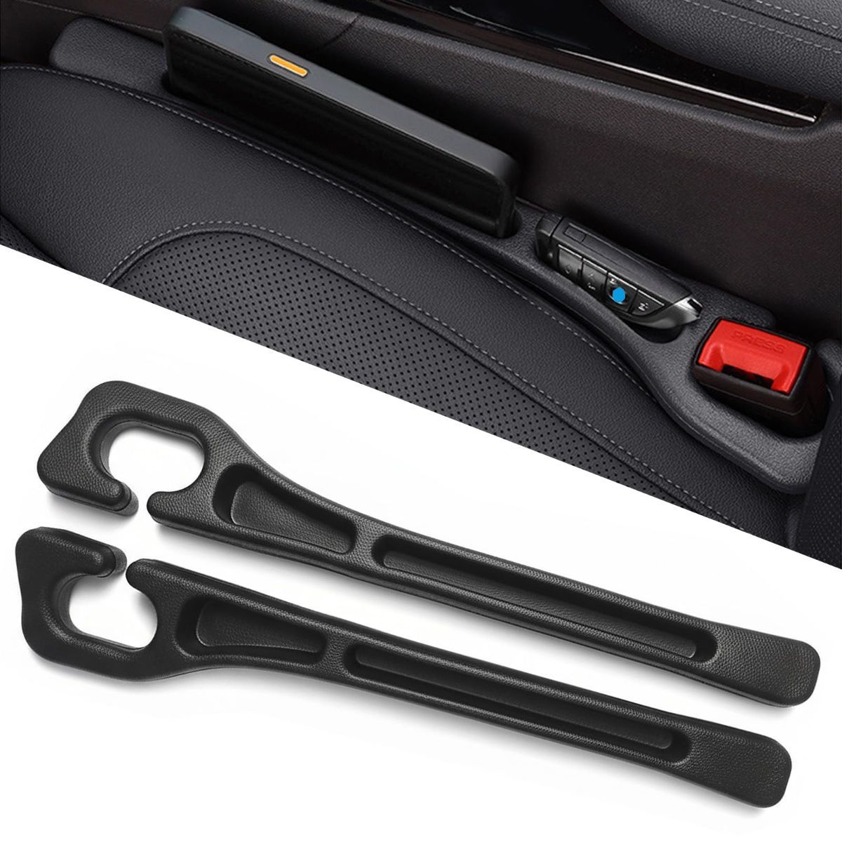 Car Seat Gap Filler Organizer of 2, 2 in 1 Car Gap Filler | Universal Gap Filler with Storage Pockets, No Drop Seat Guard for Phones Keys Cards,Car Accessories for Most Cars Trucks SUVs - Red - Size 2PCS