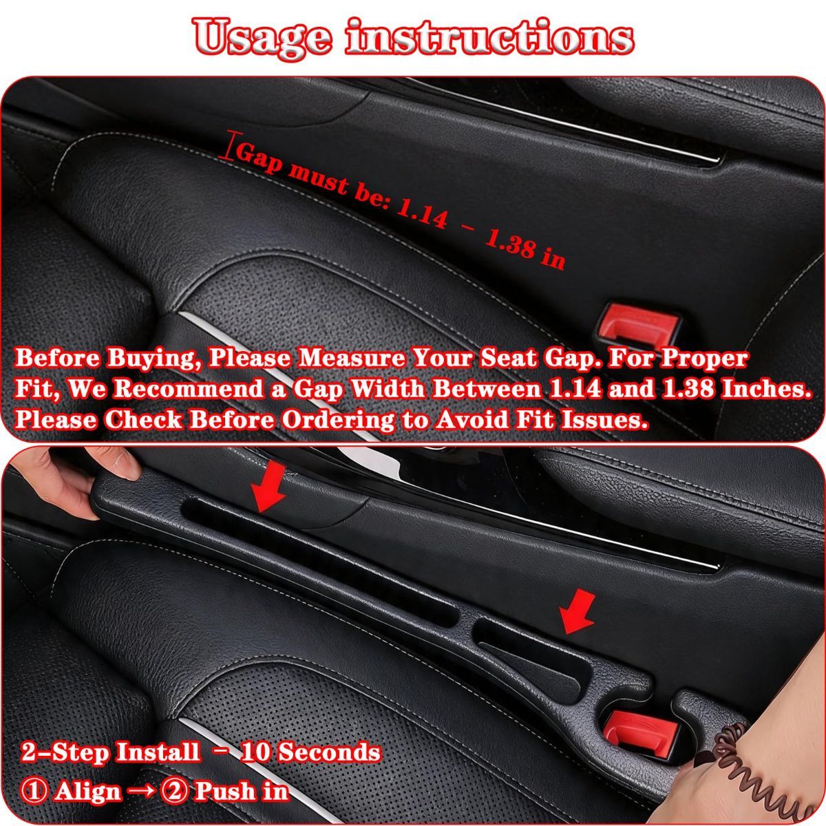 Car Seat Gap Filler Organizer of 2, 2 in 1 Car Gap Filler | Universal Gap Filler with Storage Pockets, No Drop Seat Guard for Phones Keys Cards,Car Accessories for Most Cars Trucks SUVs - Red - Size 2PCS