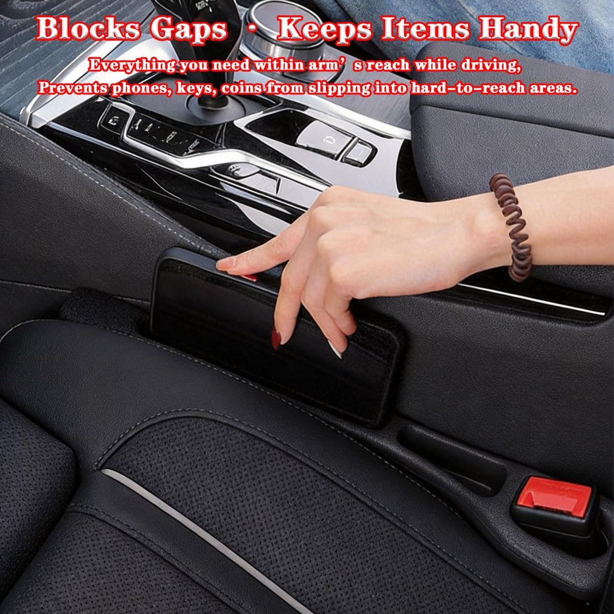 Car Seat Gap Filler Organizer of 2, 2 in 1 Car Gap Filler | Universal Gap Filler with Storage Pockets, No Drop Seat Guard for Phones Keys Cards,Car Accessories for Most Cars Trucks SUVs - Red - Size 2PCS