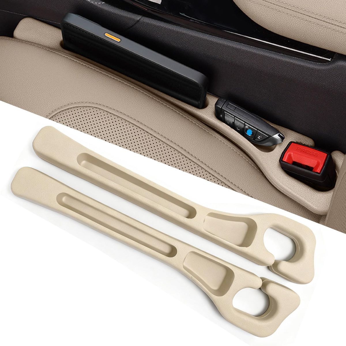 Car Seat Gap Filler Organizer of 2, 2 in 1 Car Gap Filler | Universal Gap Filler with Storage Pockets, No Drop Seat Guard for Phones Keys Cards,Car Accessories for Most Cars Trucks SUVs - Red - Size 2PCS