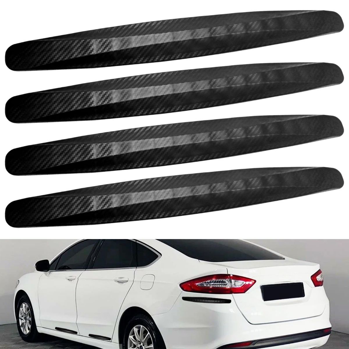 4-Packs Black Bumper Guard Strip | Anti-Collision Patch, Anti-Scratch Protector Trim, Universal for Cars SUV Pickup Truck - White - Size 4PCS