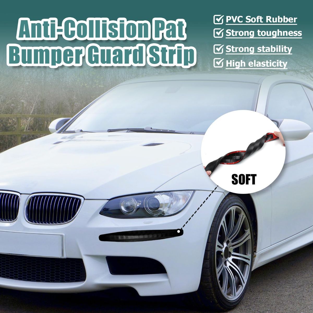 4-Packs Black Bumper Guard Strip | Anti-Collision Patch, Anti-Scratch Protector Trim, Universal for Cars SUV Pickup Truck - White - Size 4PCS