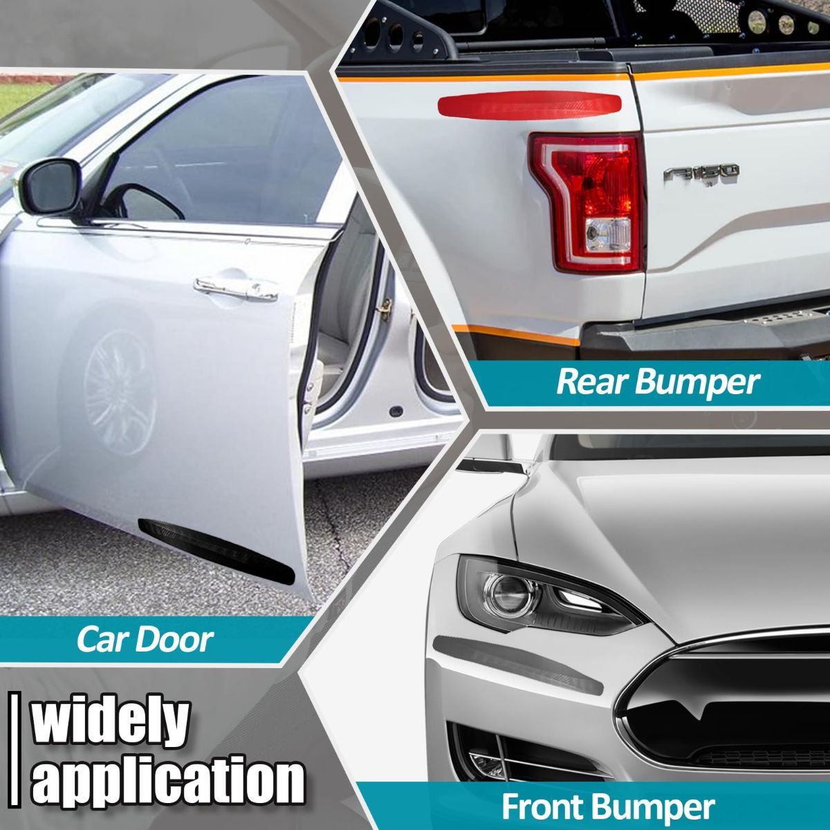 4-Packs Black Bumper Guard Strip | Anti-Collision Patch, Anti-Scratch Protector Trim, Universal for Cars SUV Pickup Truck - White - Size 4PCS