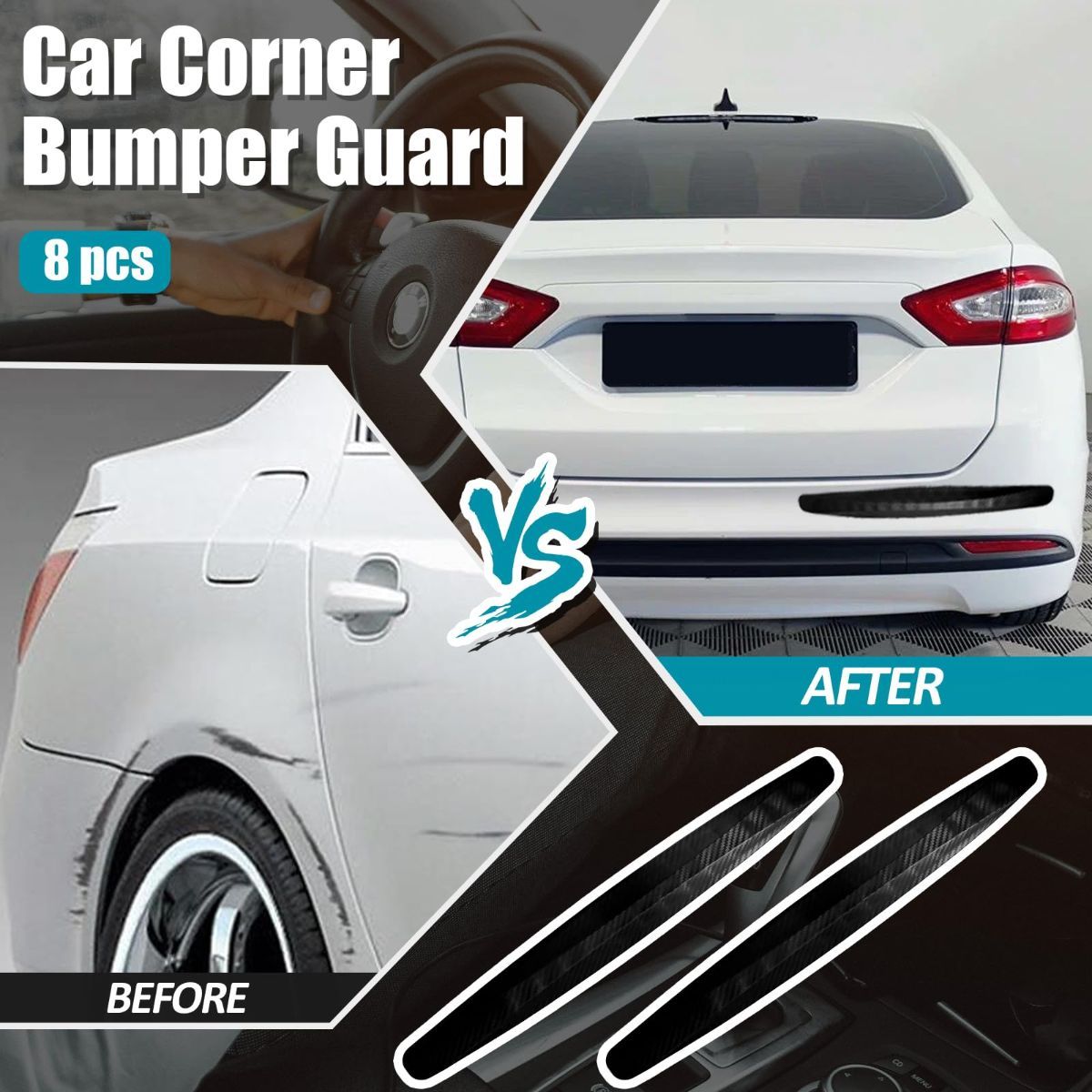 4-Packs Black Bumper Guard Strip | Anti-Collision Patch, Anti-Scratch Protector Trim, Universal for Cars SUV Pickup Truck - White - Size 4PCS