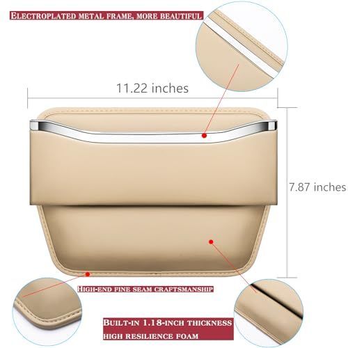 2Pack Car Seat Gap Filler Organizer - Leather Console Side Pocket Seat Storage - Stylish and Practical Car Accessories for Cars,SUV,Truck - Beige - Size 2 Pack
