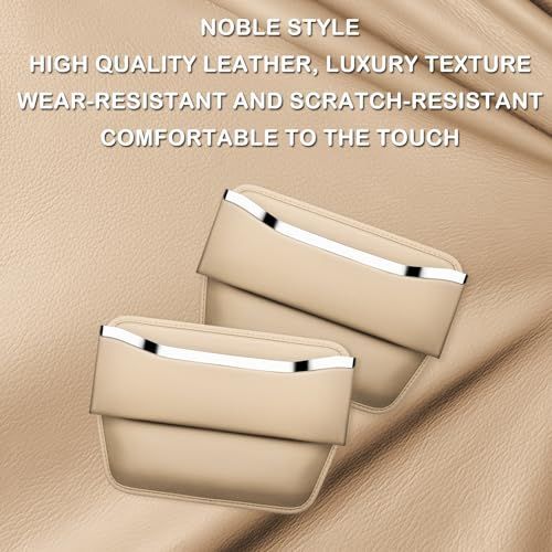 2Pack Car Seat Gap Filler Organizer - Leather Console Side Pocket Seat Storage - Stylish and Practical Car Accessories for Cars,SUV,Truck - Beige - Size 2 Pack