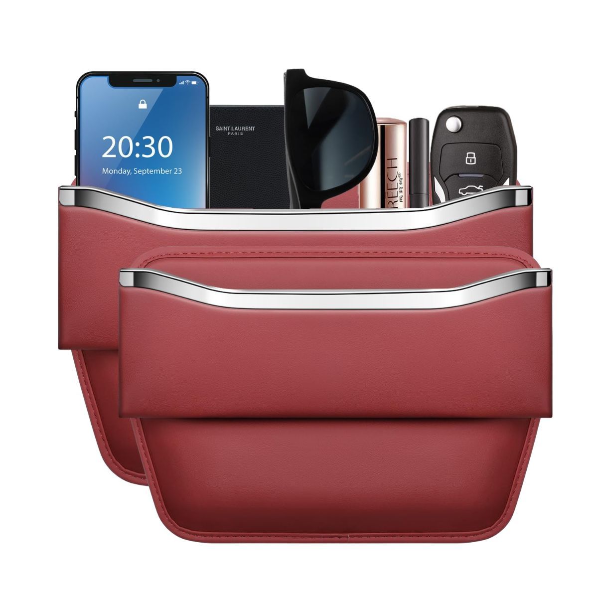 2Pack Car Seat Gap Filler Organizer - Leather Console Side Pocket Seat Storage - Stylish and Practical Car Accessories for Cars,SUV,Truck - Red - Size 2 Pack