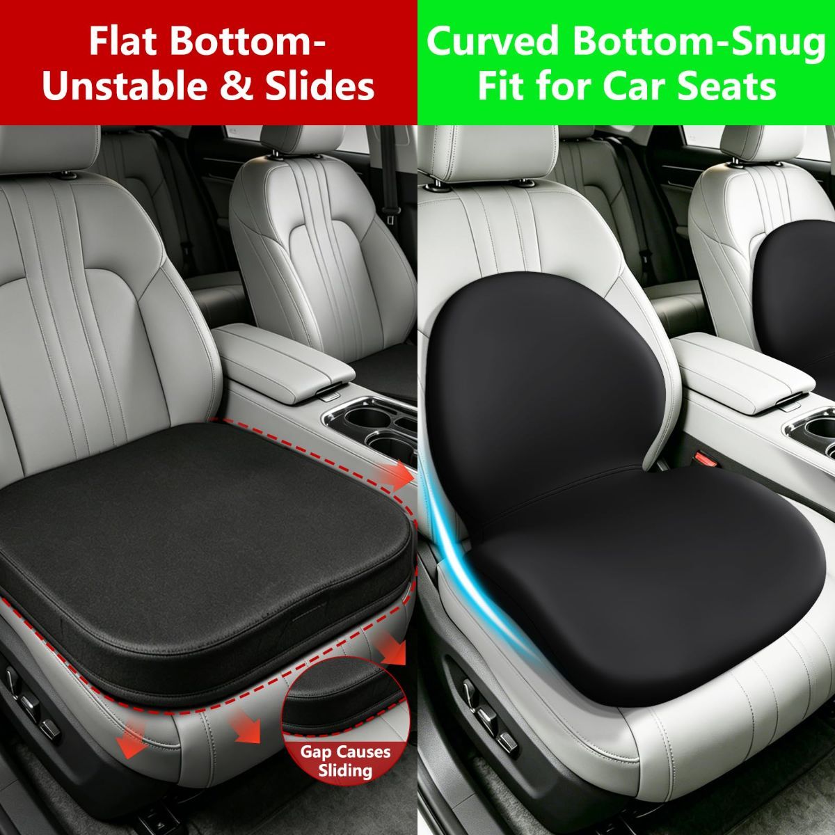 Car Seat Cushion with Lumbar Support Pillow - Memory Foam Driver Seat Cushion for Back & Sciatica Pain Relief, Washable Cover, Non-Slip Bottom for Long Driving, Office Chair & Truck - Black - Size 17.7in*15.7in*15.7in