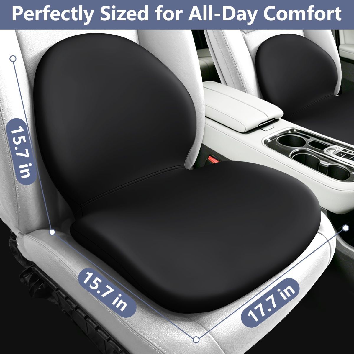 Car Seat Cushion with Lumbar Support Pillow - Memory Foam Driver Seat Cushion for Back & Sciatica Pain Relief, Washable Cover, Non-Slip Bottom for Long Driving, Office Chair & Truck - Black - Size 17.7in*15.7in*15.7in