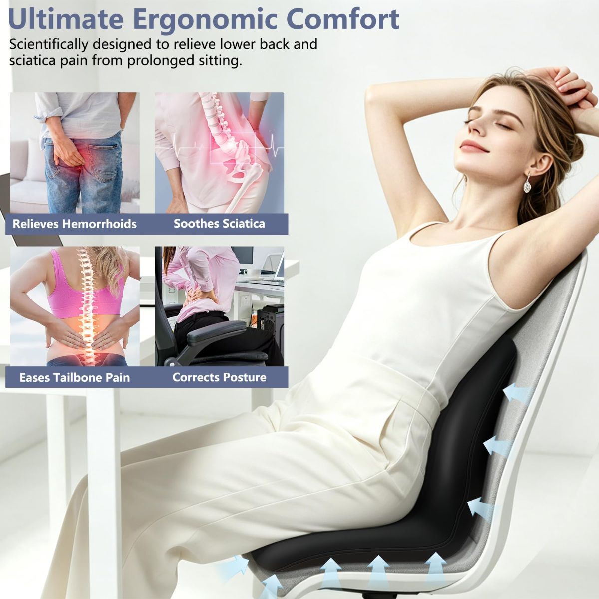 Car Seat Cushion with Lumbar Support Pillow - Memory Foam Driver Seat Cushion for Back & Sciatica Pain Relief, Washable Cover, Non-Slip Bottom for Long Driving, Office Chair & Truck - Gray - Size 17.7in*15.7in*15.7in
