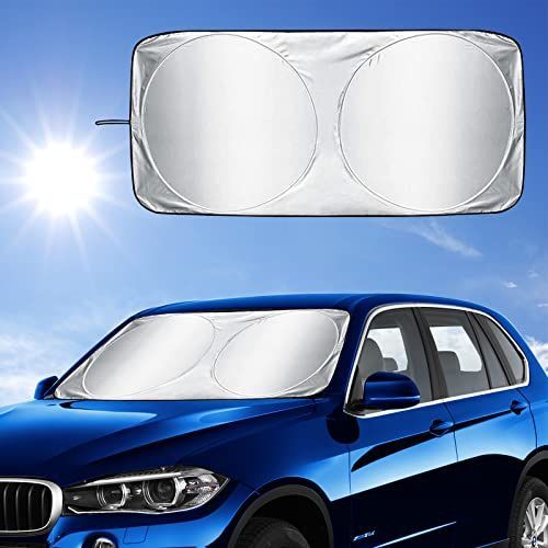 150x70cm Car Windscreen Sun Shade Front Windshield Sunshade Foldable Cover Visor Sunshades Reflective UV Dust Protector Automotive Ray Protection Block Parasol Keep Vehicle Cool Fit Various Sizes