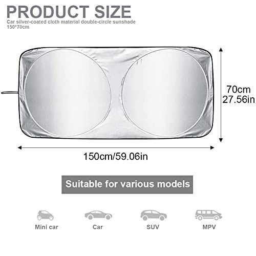 150x70cm Car Windscreen Sun Shade Front Windshield Sunshade Foldable Cover Visor Sunshades Reflective UV Dust Protector Automotive Ray Protection Block Parasol Keep Vehicle Cool Fit Various Sizes